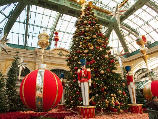 Giant indoor Christmas tree and decorations