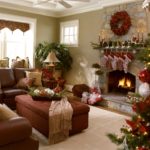 Indoor holiday decor set up in a living room
