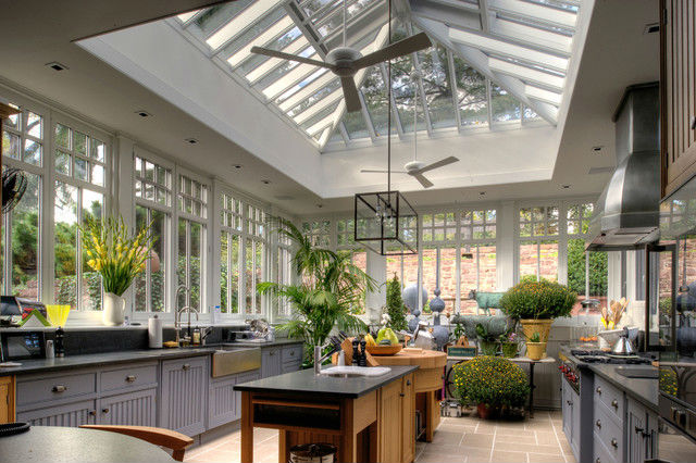 Large plants in a kitchen window