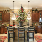 Traditional holiday decorations installed in a kitchen